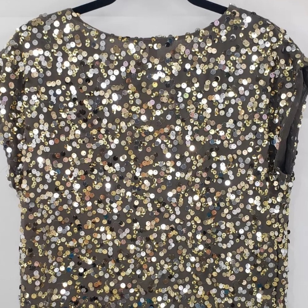 SMALL THE LIMITED Olive Green Blouse Top Gold Silver Sequins Sleveless Relaxed - Picture 9 of 16